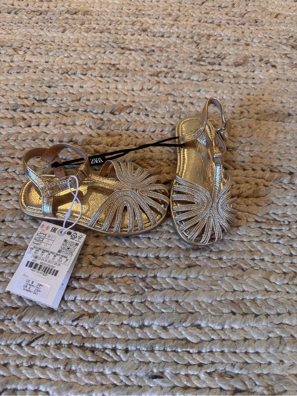 ZARA Girls Metallic Gold Glitter Strap Sandals